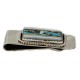 Handmade Certified Authentic Navajo Nickel and .925 Sterling Silver Inlay Natural Turquoise and Mother of Pearl Native American Money Clip 11263-2