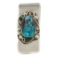 Handmade Certified Authentic Navajo Nickel and .925 Sterling Silver Natural Turquoise Native American Money Clip 10529
