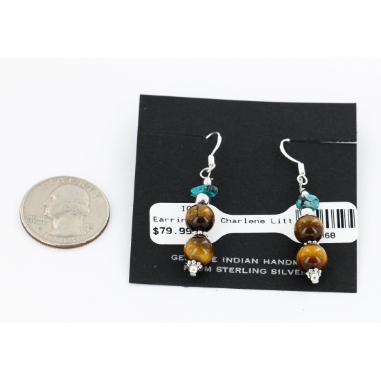 Certified Authentic Navajo .925 Sterling Silver Hooks Natural Turquoise and Tigers Eye Native American Earrings 18068-2-2 Certified Authentic Navajo .925 Sterling Silver Hooks Natural Turquoise and Tigers Eye Native American Earrings 18068-2-2