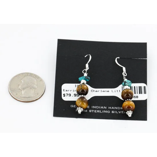 Certified Authentic Navajo .925 Sterling Silver Hooks Natural Turquoise and Tigers Eye Native American Earrings 18068-2-2 Certified Authentic Navajo .925 Sterling Silver Hooks Natural Turquoise and Tigers Eye Native American Earrings 18068-2-2
