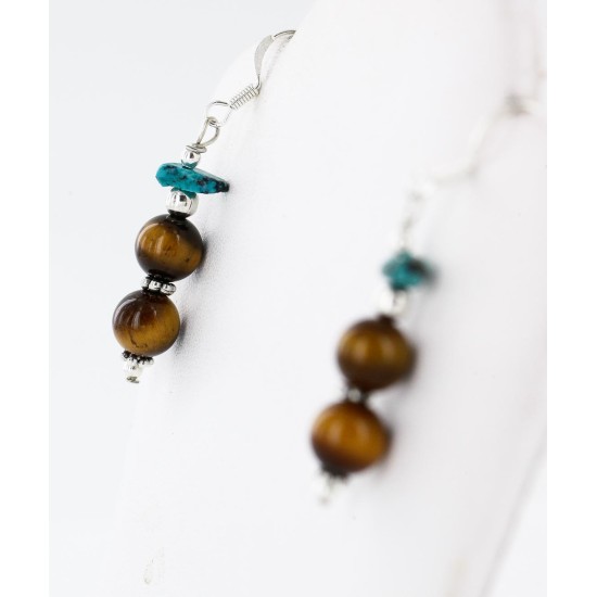 Certified Authentic Navajo .925 Sterling Silver Hooks Natural Turquoise and Tigers Eye Native American Earrings 18068-2-2 Certified Authentic Navajo .925 Sterling Silver Hooks Natural Turquoise and Tigers Eye Native American Earrings 18068-2-2