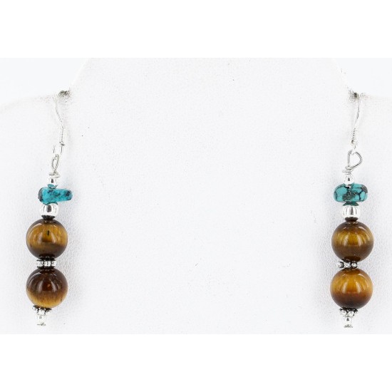 Certified Authentic Navajo .925 Sterling Silver Hooks Natural Turquoise and Tigers Eye Native American Earrings 18068-2-2 Certified Authentic Navajo .925 Sterling Silver Hooks Natural Turquoise and Tigers Eye Native American Earrings 18068-2-2