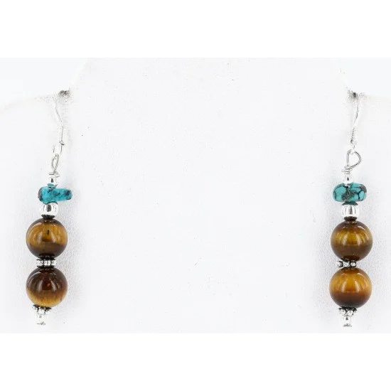 Certified Authentic Navajo .925 Sterling Silver Hooks Natural Turquoise and Tigers Eye Native American Earrings 18068-2-2 Certified Authentic Navajo .925 Sterling Silver Hooks Natural Turquoise and Tigers Eye Native American Earrings 18068-2-2