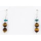 Certified Authentic Navajo .925 Sterling Silver Hooks Natural Turquoise and Tigers Eye Native American Earrings 18068-2-2