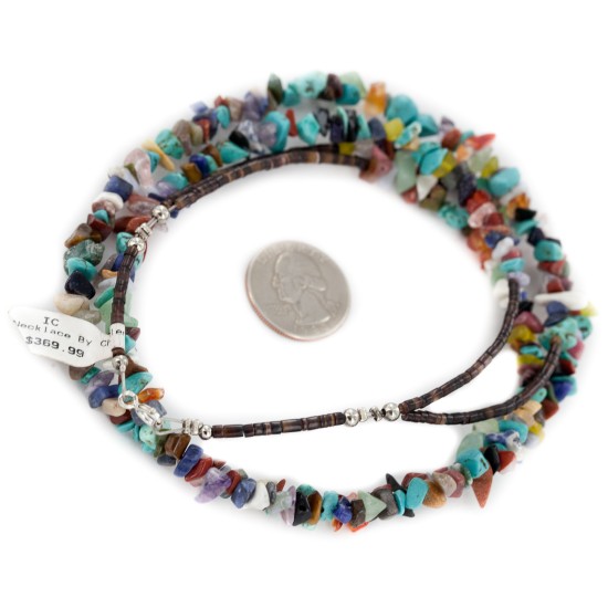 2 Strand Certified Authentic Navajo .925 Sterling Silver Natural Multicolor Stones Native American Necklace  15501-25