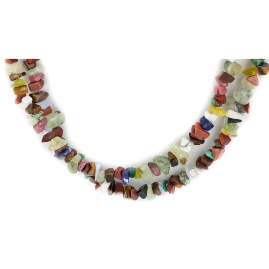 2 Strand Certified Authentic Navajo .925 Sterling Silver Natural Jade and Multicolor Stones Native American Necklace 15501-69