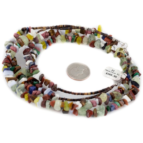 2 Strand Certified Authentic Navajo .925 Sterling Silver Natural Jade and Multicolor Stones Native American Necklace 15501-69