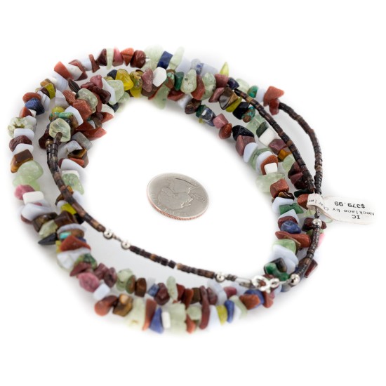 2 Strand Certified Authentic Navajo .925 Sterling Silver Natural Agate and Multicolor Stones Native American Necklace 15315-28 2 Strand Certified Authentic Navajo .925 Sterling Silver Natural Agate and Multicolor Stones Native American Necklace 15315-28