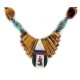 .925 Sterling Silver Certified Authentic Inlay Navajo Natural Turquiose Mother of Pearl and Tigers Eye Native American Necklace 15757-19