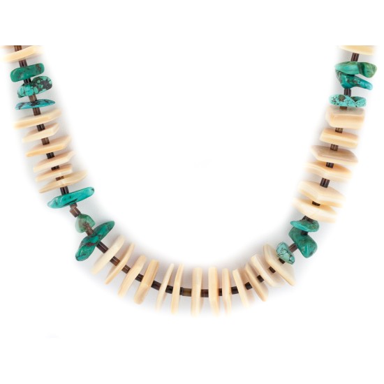 .925 Sterling Silver Certified Authentic Navajo Natural Turquoise and Melon Shell Native American Necklace 15567-08 .925 Sterling Silver Certified Authentic Navajo Natural Turquoise and Melon Shell Native American Necklace 15567-08