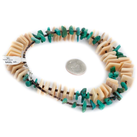 .925 Sterling Silver Certified Authentic Navajo Natural Turquoise and Melon Shell Native American Necklace 15567-08 .925 Sterling Silver Certified Authentic Navajo Natural Turquoise and Melon Shell Native American Necklace 15567-08