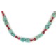 .925 Sterling Silver Certified Authentic Navajo Coral Natural Turquoise Native American Necklace 1579-14