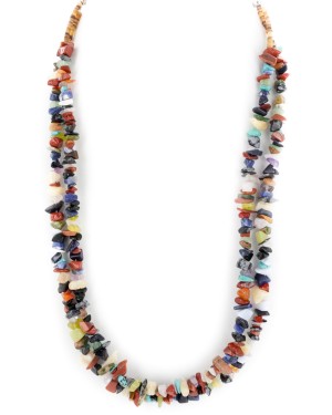 2 Strand .925 Sterling Silver Certified Authentic Navajo Natural Multicolor Stones Native American Necklace 15501-128