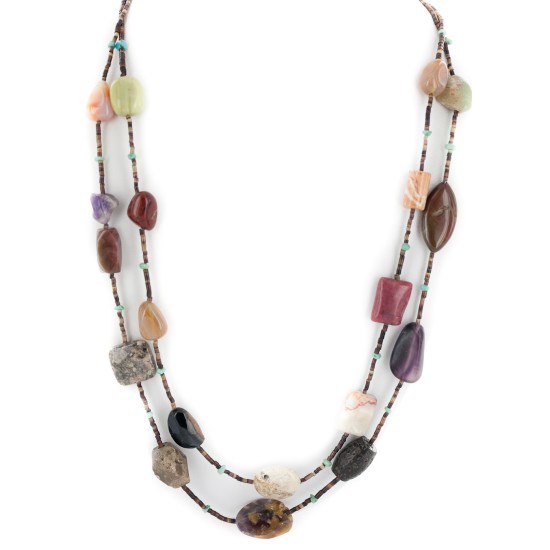 2 Strand .925 Sterling Silver Certified Authentic Navajo Natural Turquoise Carnelian Agate and Jasper Native American Necklace 750194-01 2 Strand .925 Sterling Silver Certified Authentic Navajo Natural Turquoise Carnelian Agate and Jasper Native American Necklace 750194-01