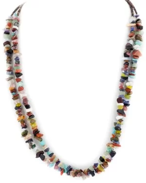 2 Strand Certified Authentic .925 Sterling Silver Navajo Natural Multicolor Stones Native American Necklace 15501-458