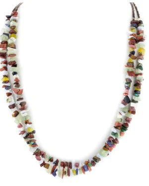 2 Strand Certified Authentic Navajo .925 Sterling Silver Natural Agate and Multicolor Stones Native American Necklace 15315-28