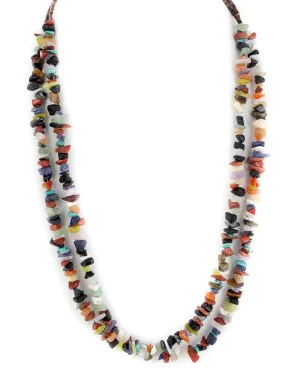 2 Strand Certified Authentic Navajo .925 Sterling Silver Natural Black Onyx and Multicolor Stones Native American Necklace 15634-7