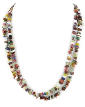 2 Strand Certified Authentic Navajo .925 Sterling Silver Natural Jade and Multicolor Stones Native American Necklace 15501-69