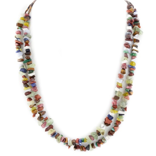 2 Strand Certified Authentic Navajo .925 Sterling Silver Natural Jade and Multicolor Stones Native American Necklace 15501-69