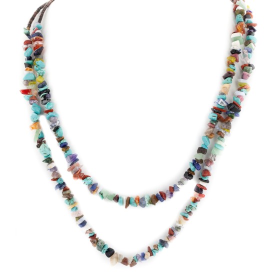 2 Strand Certified Authentic Navajo .925 Sterling Silver Natural Multicolor Stones Native American Necklace  15501-25