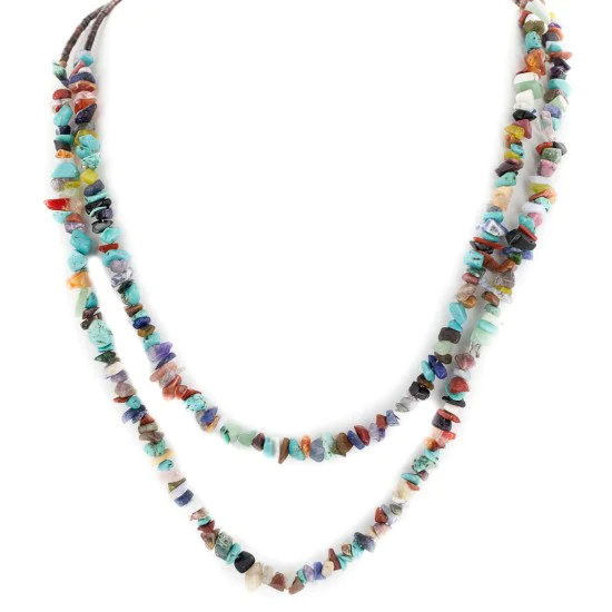 2 Strand Certified Authentic Navajo .925 Sterling Silver Natural Multicolor Stones Native American Necklace 15501-25 2 Strand Certified Authentic Navajo .925 Sterling Silver Natural Multicolor Stones Native American Necklace 15501-25