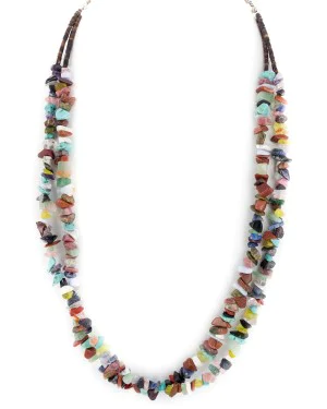 2 Strand Certified Authentic Navajo .925 Sterling Silver Natural Multicolor Stones Native American Necklace 17079-9