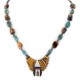 .925 Sterling Silver Certified Authentic Inlay Navajo Natural Turquiose Mother of Pearl and Tigers Eye Native American Necklace 15757-19