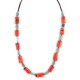 .925 Sterling Silver Certified Authentic Navajo Coral and Natural Turquoise Native American Necklace 17075