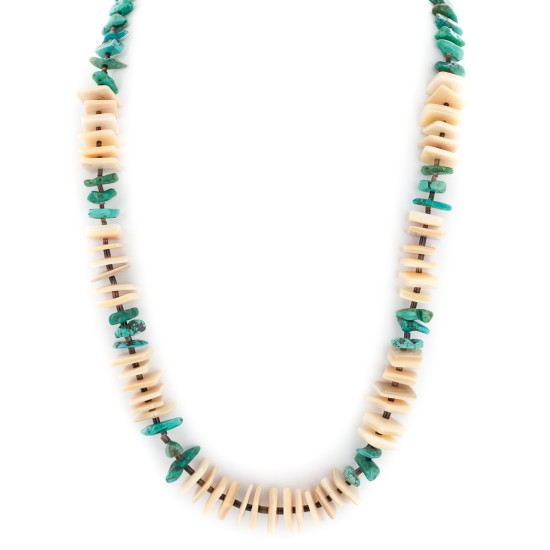 .925 Sterling Silver Certified Authentic Navajo Natural Turquoise and Melon Shell Native American Necklace 15567-08 .925 Sterling Silver Certified Authentic Navajo Natural Turquoise and Melon Shell Native American Necklace 15567-08