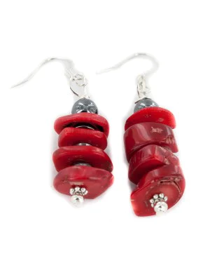 Certified Authentic Navajo .925 Sterling Silver Hooks Coral and Natural Hematite Dangle Native American Earrings 18160 Certified Authentic Navajo .925 Sterling Silver Hooks Coral and Natural Hematite Dangle Native American Earrings 18160