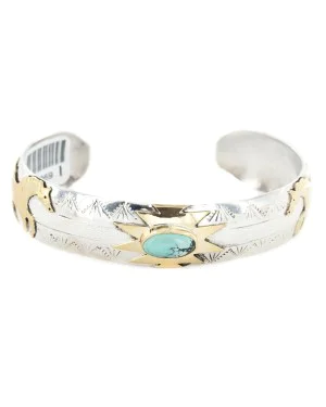 12kt Gold Filled and .925 Sterling Silver Certified Authentic Horse Handmade Navajo Natural Leadville Turquoise Native American Bracelet 12969-1 12kt Gold Filled and .925 Sterling Silver Certified Authentic Horse Handmade Navajo Natural Leadville Turquoise Native American Bracelet 12969-1