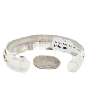 12kt Gold Filled and .925 Sterling Silver Certified Authentic Kokopelli Handmade Navajo Natural Turquoise Native American Bracelet 12966-4 12kt Gold Filled and .925 Sterling Silver Certified Authentic Kokopelli Handmade Navajo Natural Turquoise Native American Bracelet 12966-4