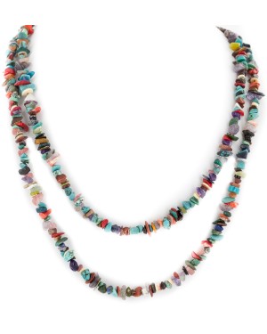 2 Strand Certified Authentic .925 Sterling Silver Navajo Natural Turquoise and Multicolor Stones Native American Necklace 15501-221
