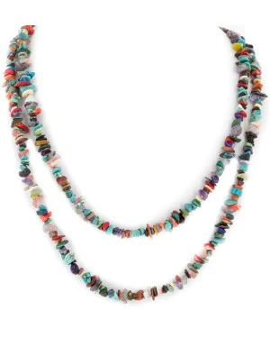 2 Strand Certified Authentic .925 Sterling Silver Navajo Natural Turquoise and Multicolor Stones Native American Necklace 15501-221