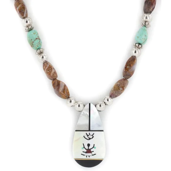 Bird Certified Authentic Navajo .925 Sterling Silver Inlay Natural Turquoise Mother of Pearl Jasper Native American Necklace 15422-55 Bird Certified Authentic Navajo .925 Sterling Silver Inlay Natural Turquoise Mother of Pearl Jasper Native American Necklace 15422-55