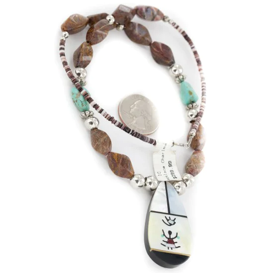 Bird Certified Authentic Navajo .925 Sterling Silver Inlay Natural Turquoise Mother of Pearl Jasper Native American Necklace 15422-55 Bird Certified Authentic Navajo .925 Sterling Silver Inlay Natural Turquoise Mother of Pearl Jasper Native American Necklace 15422-55