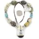 Certified Authentic Navajo .925 Sterling Silver Inlay Natural Turquoise Mother of Pearl Green Jasper Native American Necklace 15213-320