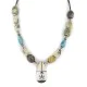Certified Authentic Navajo .925 Sterling Silver Inlay Natural Turquoise Mother of Pearl Green Jasper Native American Necklace 15213-320