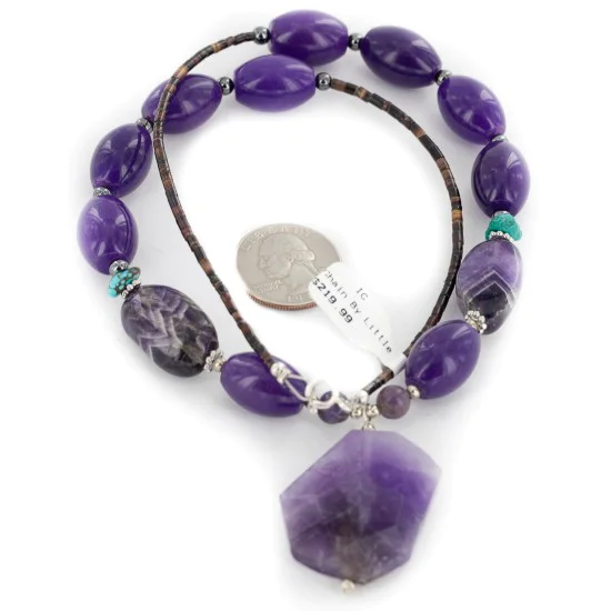 Certified Authentic Navajo .925 Sterling Silver Natural Amethyst and Sugilite Native American Necklace 750109-10 Certified Authentic Navajo .925 Sterling Silver Natural Amethyst and Sugilite Native American Necklace 750109-10