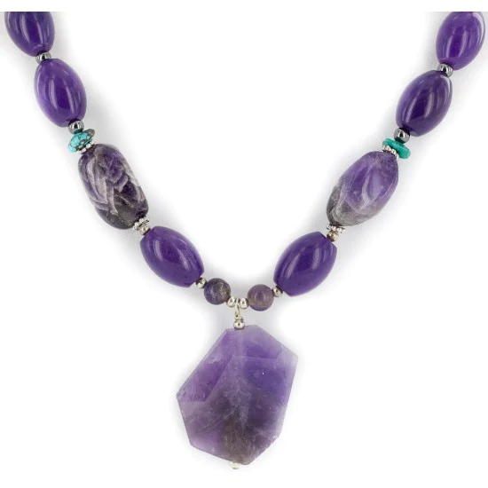 Certified Authentic Navajo .925 Sterling Silver Natural Amethyst and Sugilite Native American Necklace 750109-10 Certified Authentic Navajo .925 Sterling Silver Natural Amethyst and Sugilite Native American Necklace 750109-10