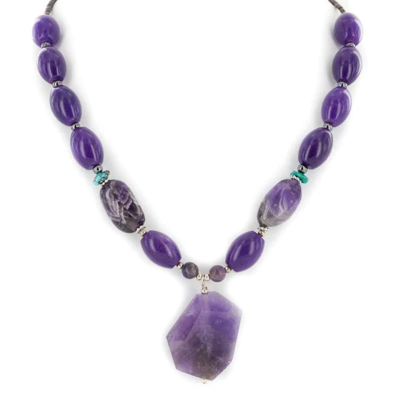 Certified Authentic Navajo .925 Sterling Silver Natural Amethyst and Sugilite Native American Necklace 750109-10 Certified Authentic Navajo .925 Sterling Silver Natural Amethyst and Sugilite Native American Necklace 750109-10