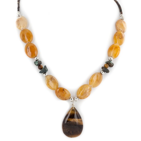 Certified Authentic Navajo .925 Sterling Silver Natural Turquoise Agate and Tigers Eye Native American Necklace 15465-26 Certified Authentic Navajo .925 Sterling Silver Natural Turquoise Agate and Tigers Eye Native American Necklace 15465-26