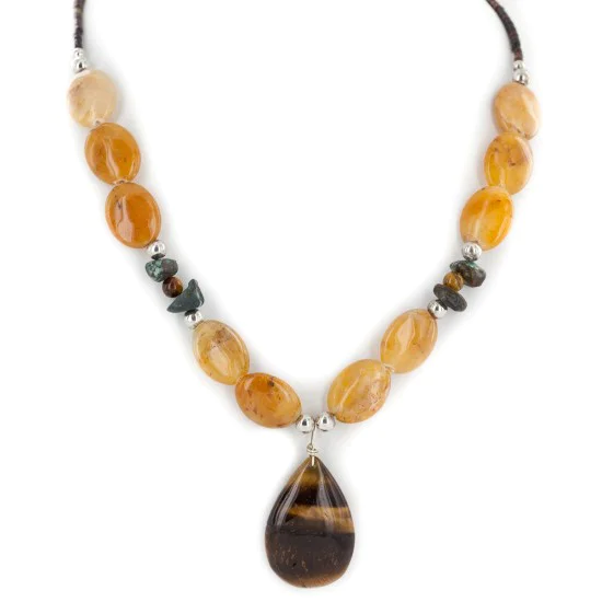 Certified Authentic Navajo .925 Sterling Silver Natural Turquoise Agate and Tigers Eye Native American Necklace 15465-26 Certified Authentic Navajo .925 Sterling Silver Natural Turquoise Agate and Tigers Eye Native American Necklace 15465-26