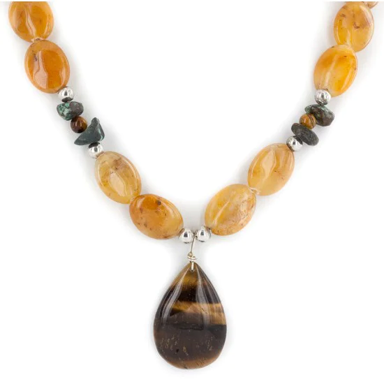 Certified Authentic Navajo .925 Sterling Silver Natural Turquoise Agate and Tigers Eye Native American Necklace 15465-26 Certified Authentic Navajo .925 Sterling Silver Natural Turquoise Agate and Tigers Eye Native American Necklace 15465-26