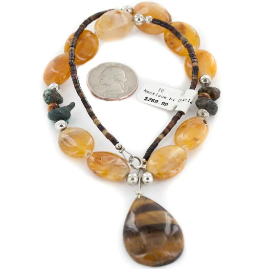 Certified Authentic Navajo .925 Sterling Silver Natural Turquoise Agate and Tigers Eye Native American Necklace 15465-26 Certified Authentic Navajo .925 Sterling Silver Natural Turquoise Agate and Tigers Eye Native American Necklace 15465-26