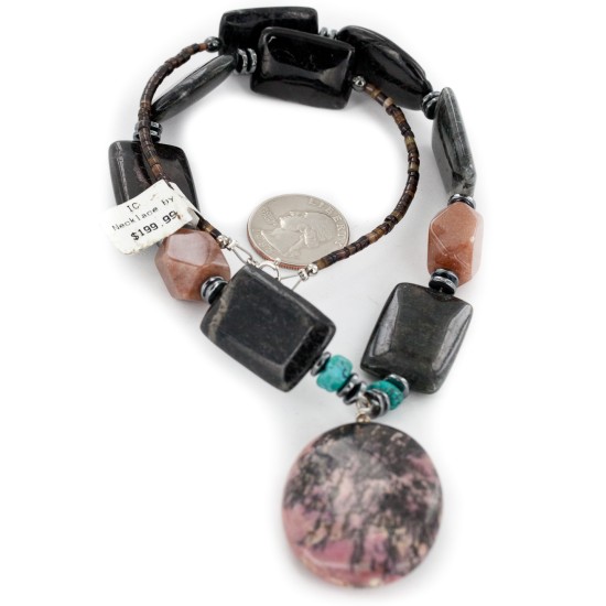Navajo .925 Sterling Silver Natural Turquoise Hematite Jasper Charoite Necklace 15800-28