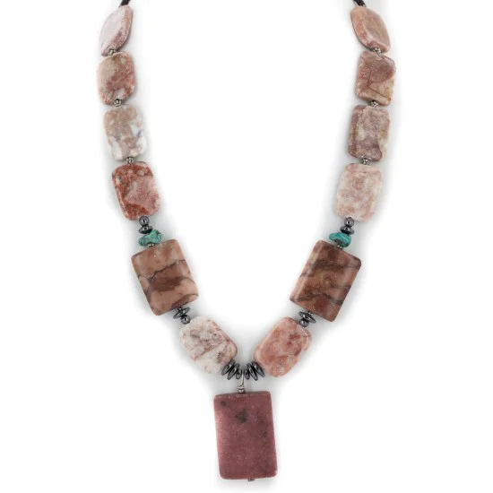 Certified Authentic Navajo .925 Sterling Silver Natural Turquoise Hematite and Jasper Native American Necklace 750122-41 Certified Authentic Navajo .925 Sterling Silver Natural Turquoise Hematite and Jasper Native American Necklace 750122-41