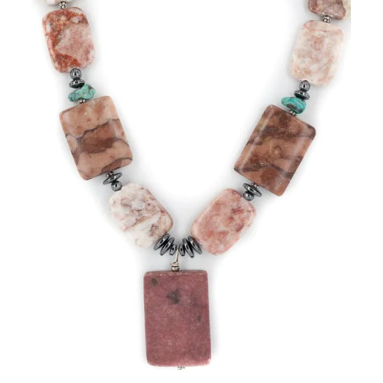 Certified Authentic Navajo .925 Sterling Silver Natural Turquoise Hematite and Jasper Native American Necklace 750122-41 Certified Authentic Navajo .925 Sterling Silver Natural Turquoise Hematite and Jasper Native American Necklace 750122-41