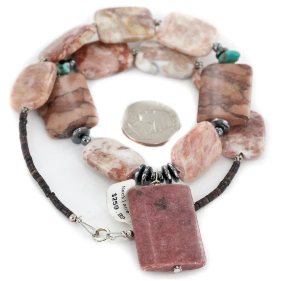 Certified Authentic Navajo .925 Sterling Silver Natural Turquoise Hematite and Jasper Native American Necklace 750122-41 Certified Authentic Navajo .925 Sterling Silver Natural Turquoise Hematite and Jasper Native American Necklace 750122-41