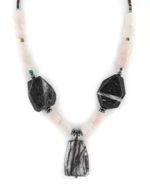 Navajo .925 Sterling Silver Natural Turquoise Hematite Snowflake Stone and Pink Quartz Necklace NB160122230024 Navajo .925 Sterling Silver Natural Turquoise Hematite Snowflake Stone and Pink Quartz Necklace NB160122230024